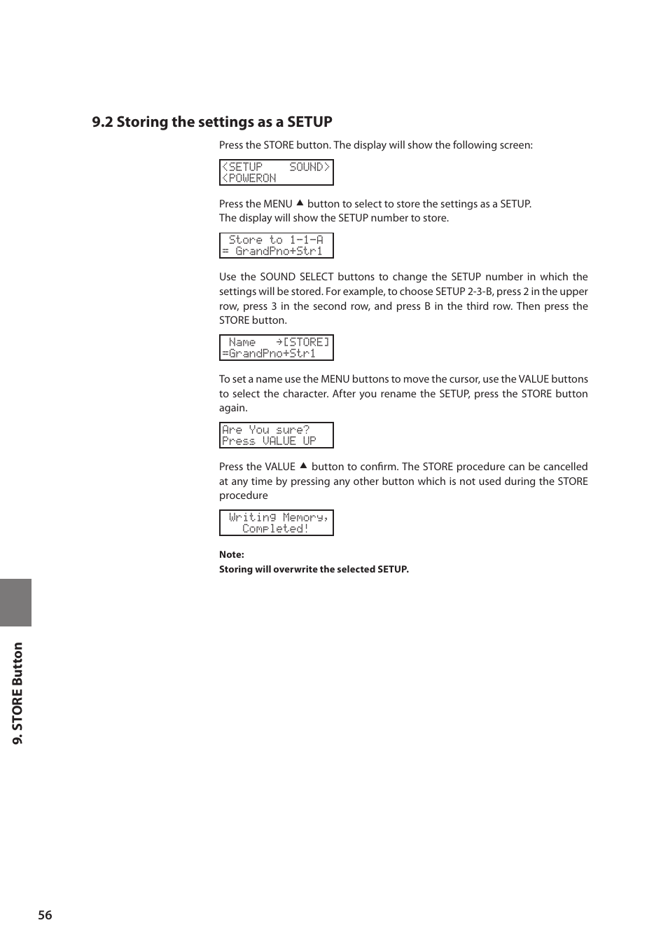 2 storing the settings as a setup | Kawai MP6 User Manual | Page 56 / 100