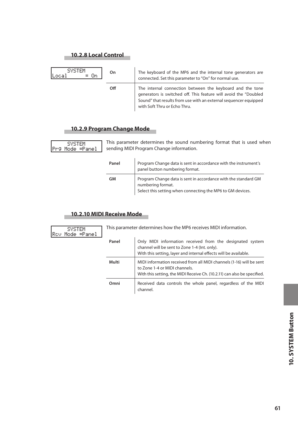 10 . sy ste m but ton | Kawai MP6 User Manual | Page 61 / 100