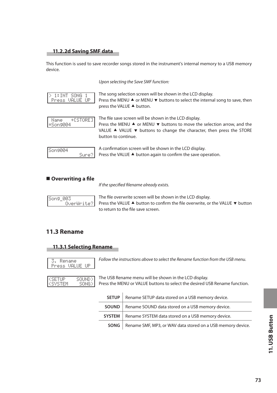 3 rename, U s b but ton | Kawai MP6 User Manual | Page 73 / 100