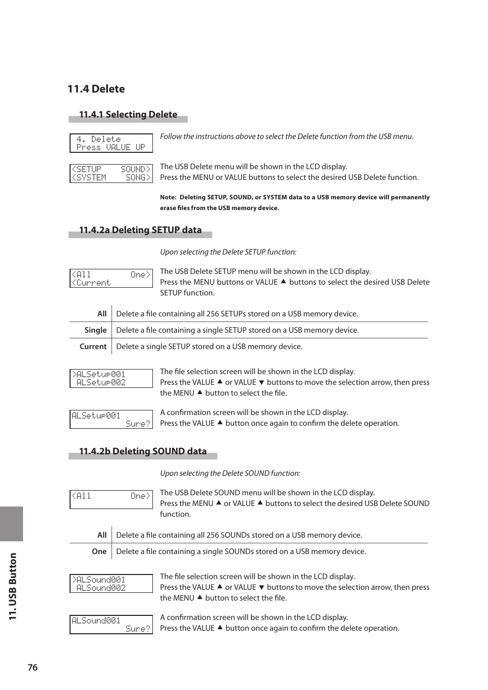 4 delete, U s b but ton | Kawai MP6 User Manual | Page 76 / 100