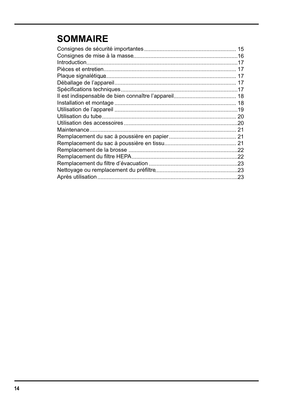 Sommaire | Clarke GU 15 DMU User Manual | Page 14 / 36