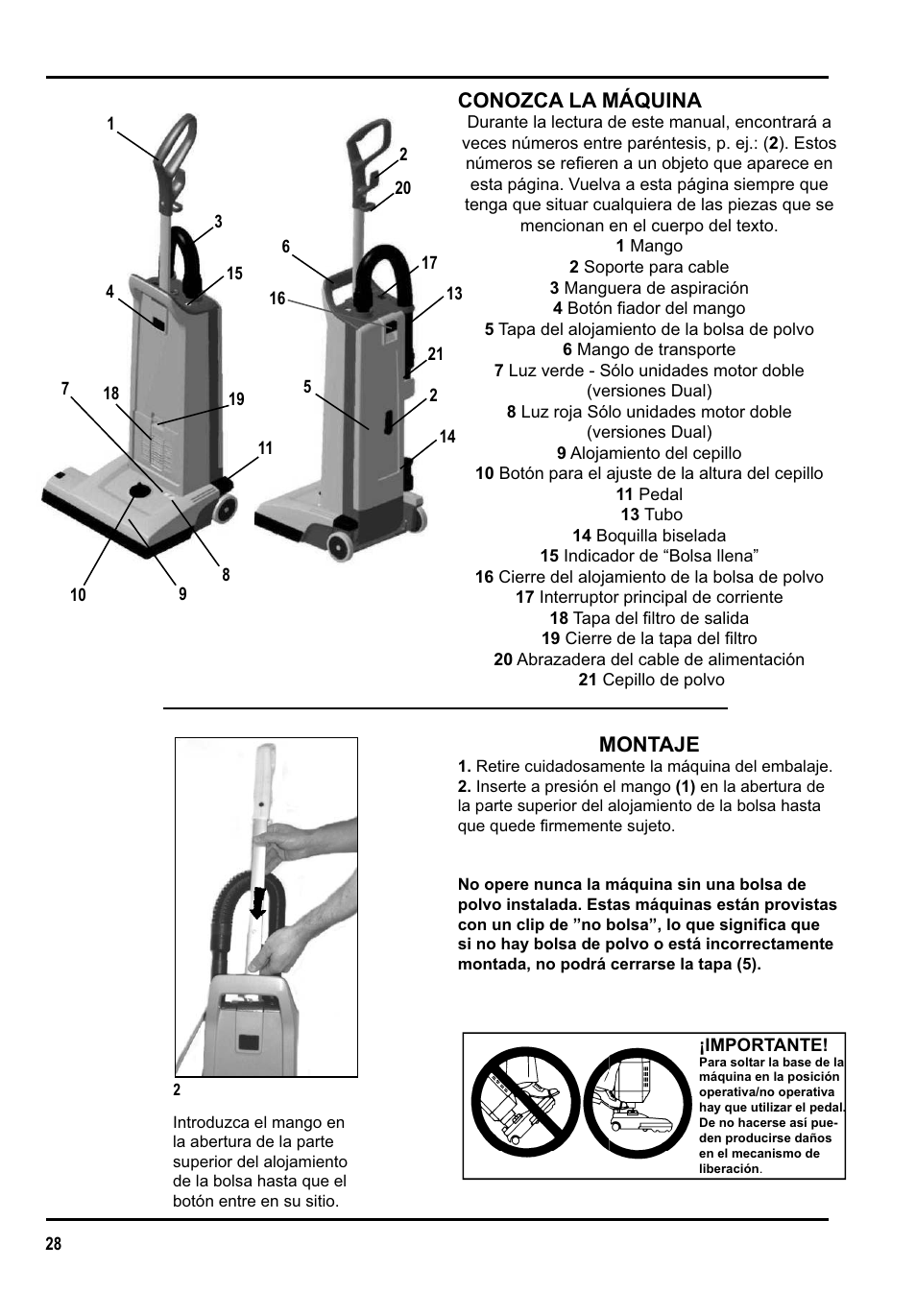 Conozca la máquina, Montaje | Clarke GU 15 DMU User Manual | Page 28 / 36