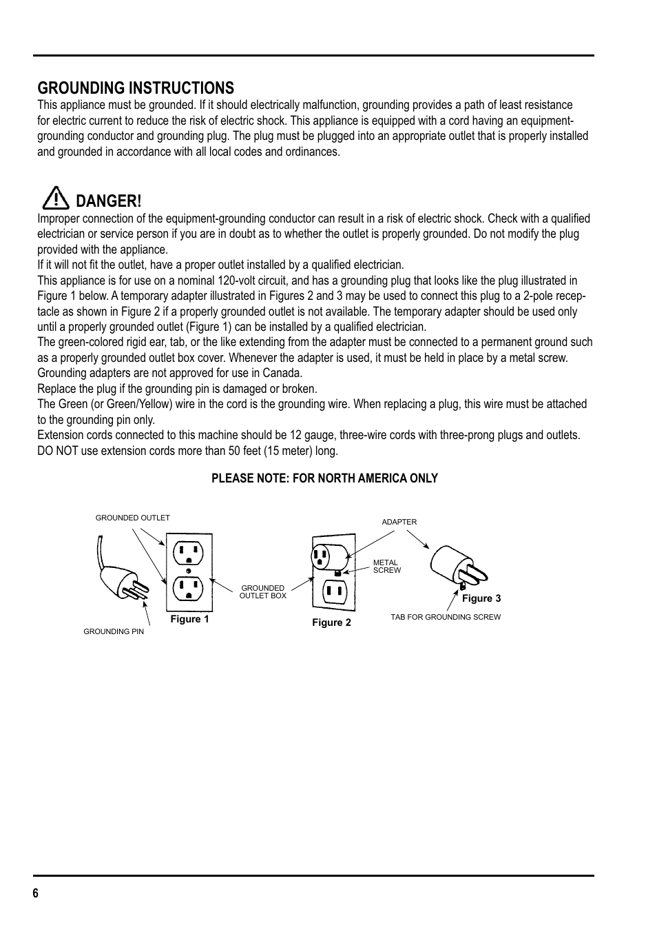 Grounding instructions, Danger | Clarke GU 15 DMU User Manual | Page 6 / 36