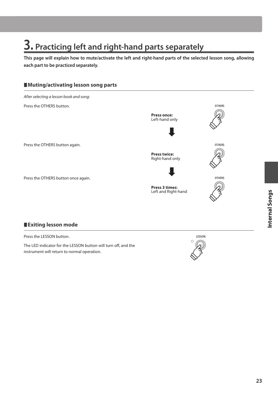 Practicing left and right-hand parts separately | Kawai ES100 User Manual | Page 23 / 62