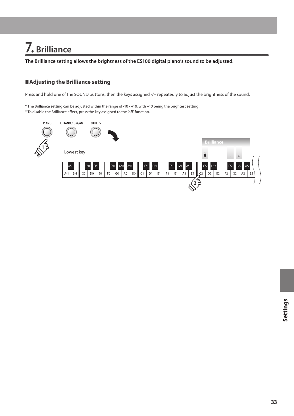 Brilliance | Kawai ES100 User Manual | Page 33 / 62