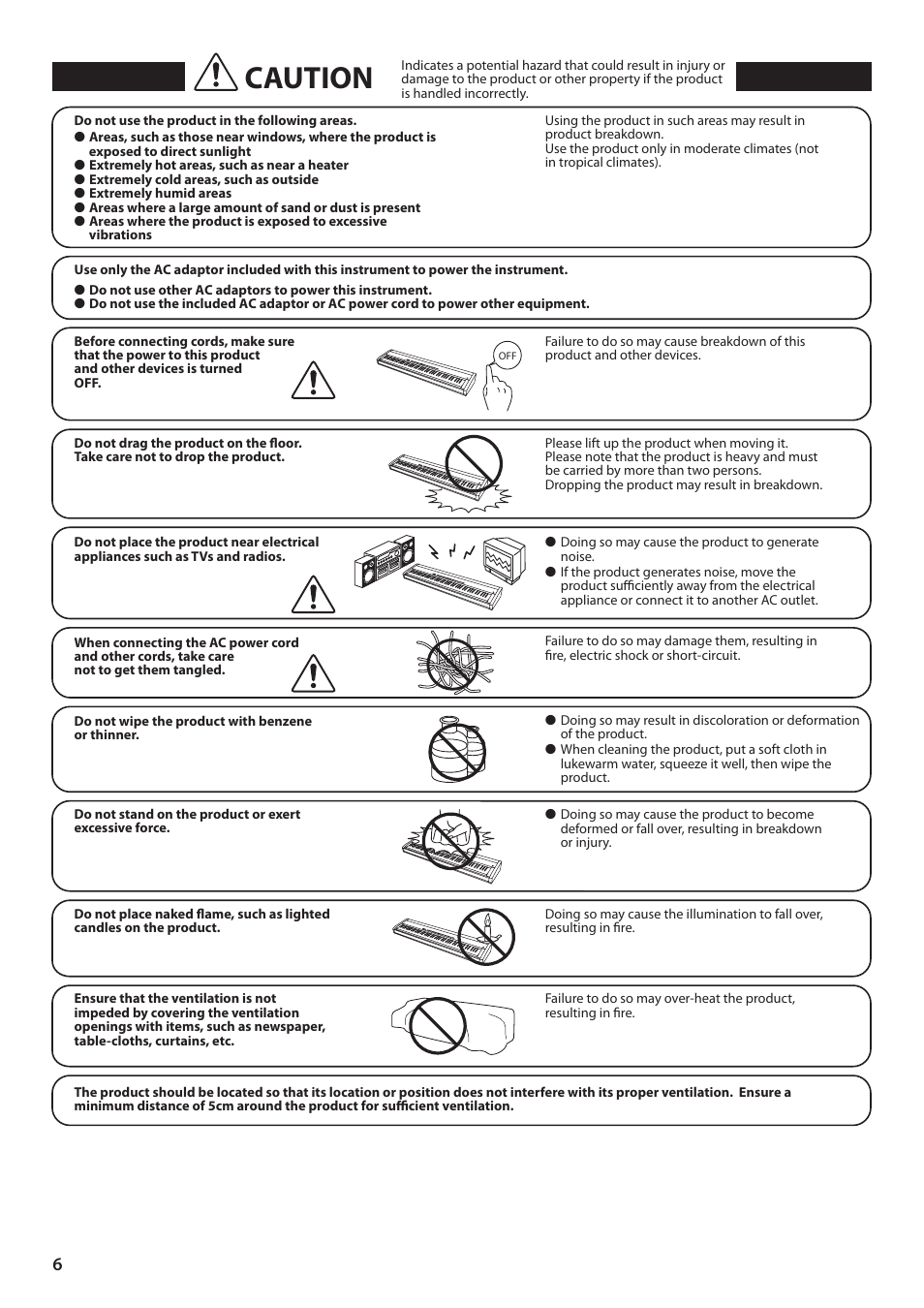 Caution | Kawai ES100 User Manual | Page 6 / 62