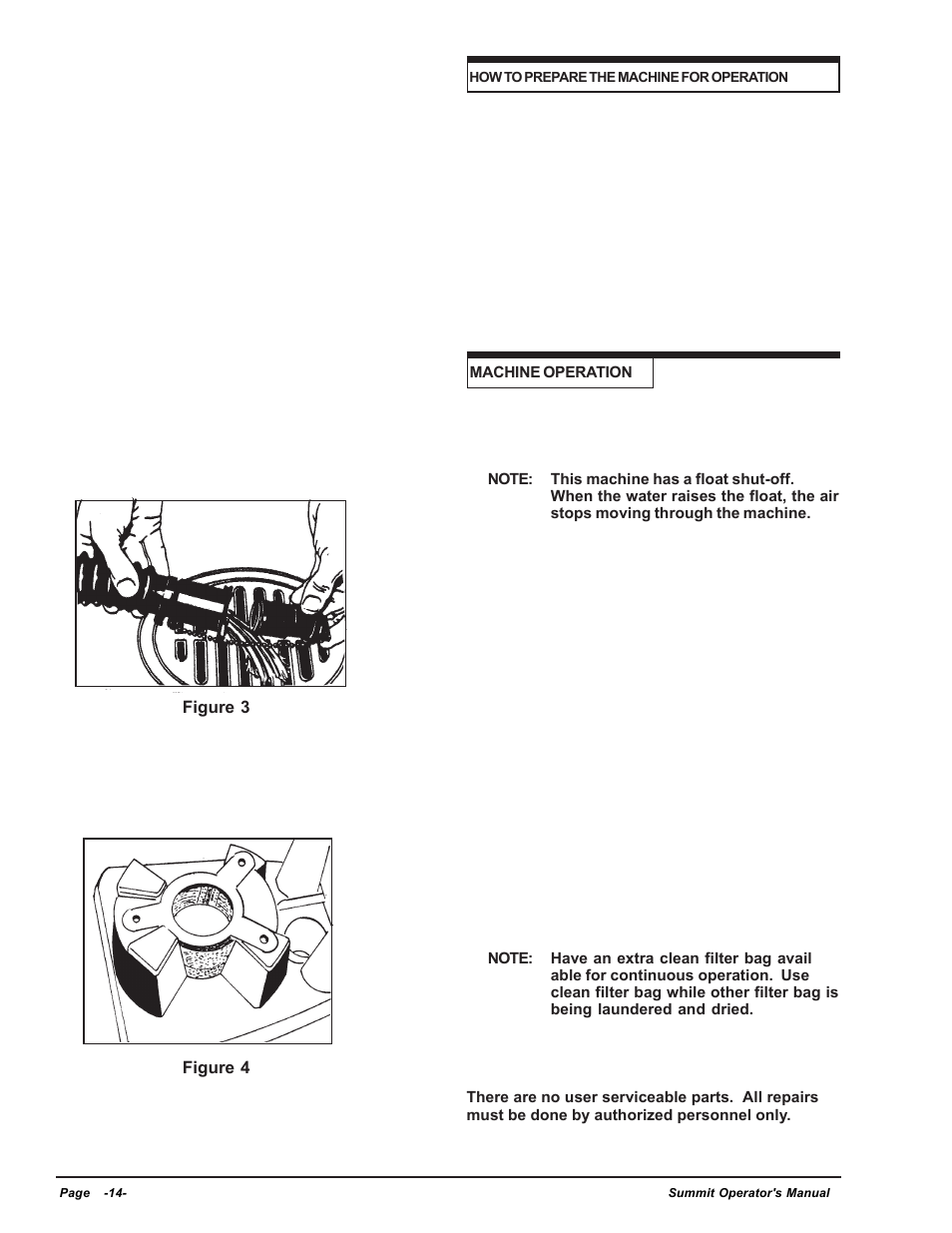 How to prepare the machine for operation, Machine operation | Clarke SUMMIT Wet/Dry Vacuum User Manual | Page 14 / 28