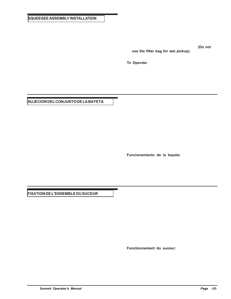 Squeegee assembly installation | Clarke SUMMIT Wet/Dry Vacuum User Manual | Page 23 / 28