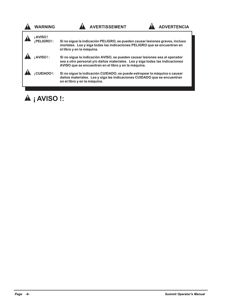 Instrucciones de seguridad, Aviso | Clarke SUMMIT Wet/Dry Vacuum User Manual | Page 6 / 28