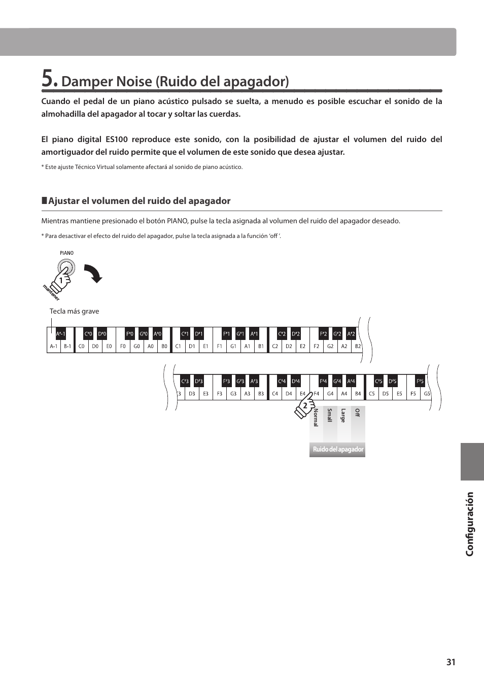 Damper noise (ruido del apagador) | Kawai ES100 User Manual | Page 31 / 62