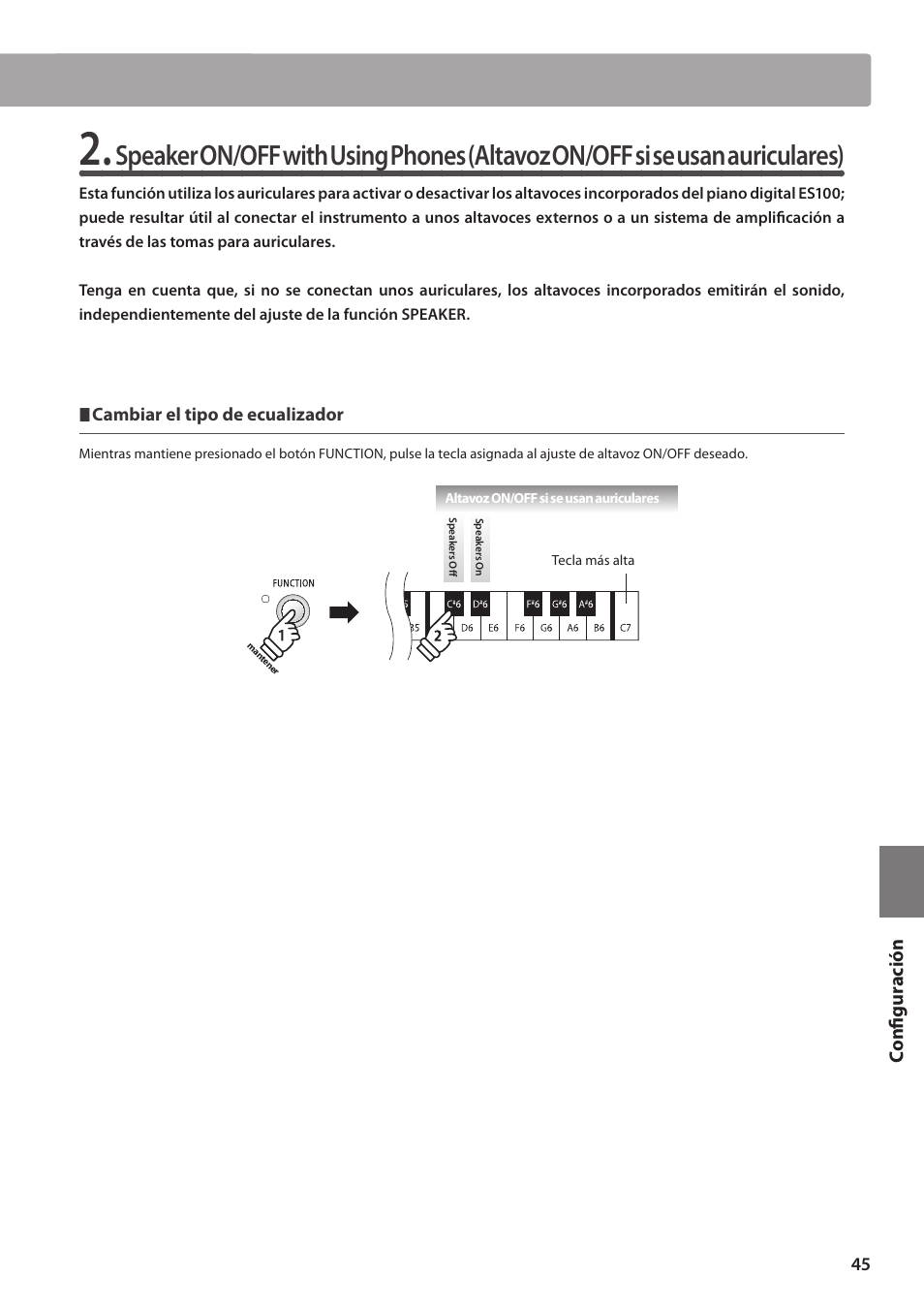 Configuración | Kawai ES100 User Manual | Page 45 / 62