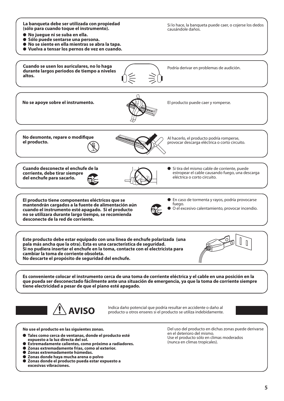 Aviso | Kawai ES100 User Manual | Page 5 / 62