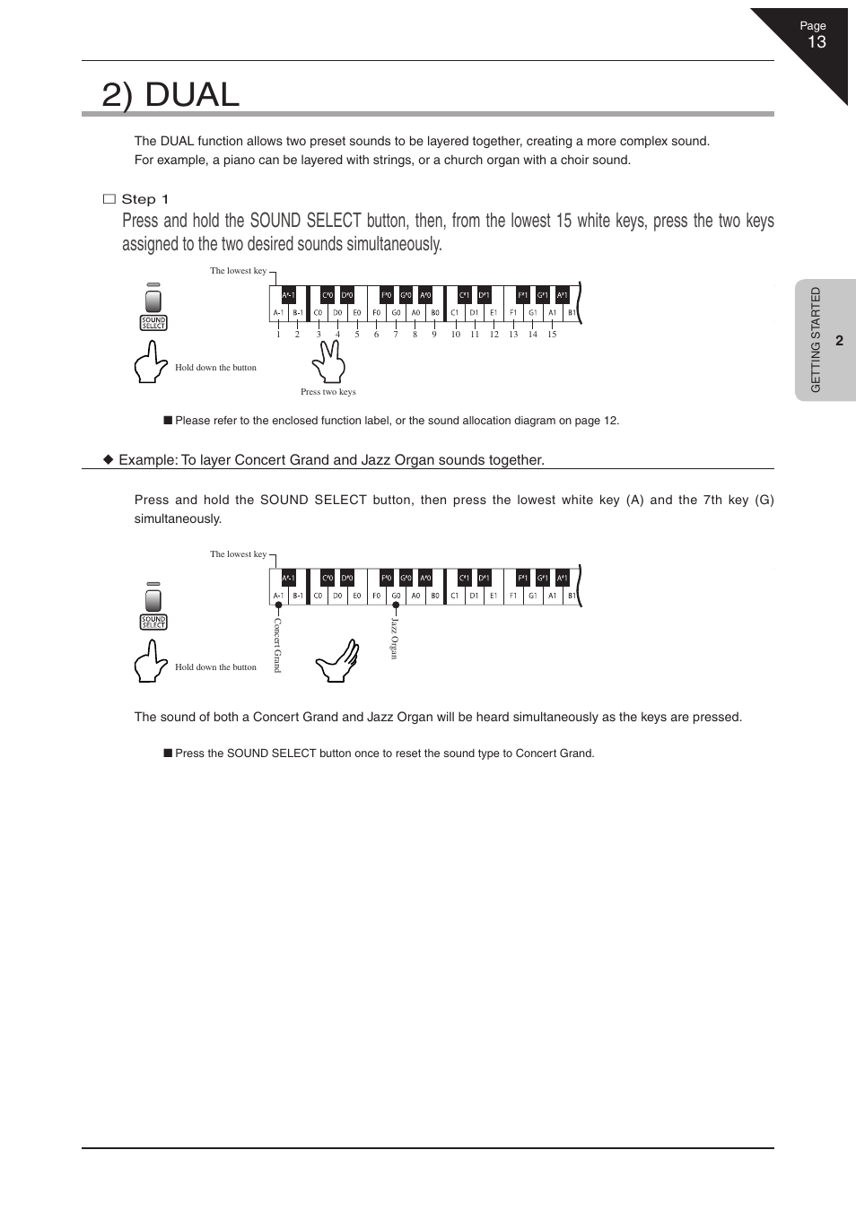 2) dual | Kawai CL36 User Manual | Page 13 / 44