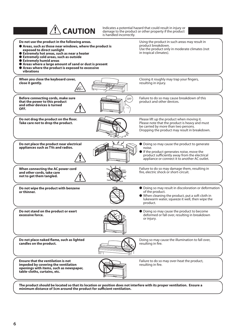 Caution | Kawai CL26 User Manual | Page 6 / 40