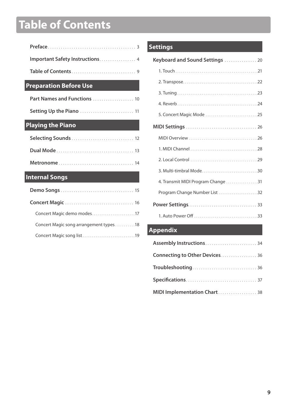 Kawai CL26 User Manual | Page 9 / 40