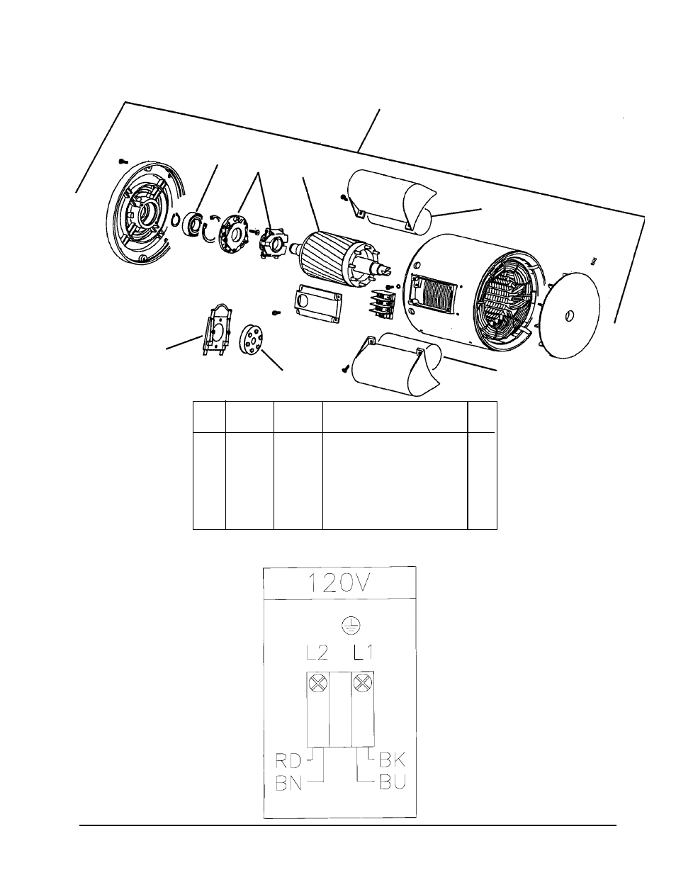 Motor assembly drawing & parts list, 120v motor connection diagram | Clarke ALTO C2K Series User Manual | Page 35 / 42