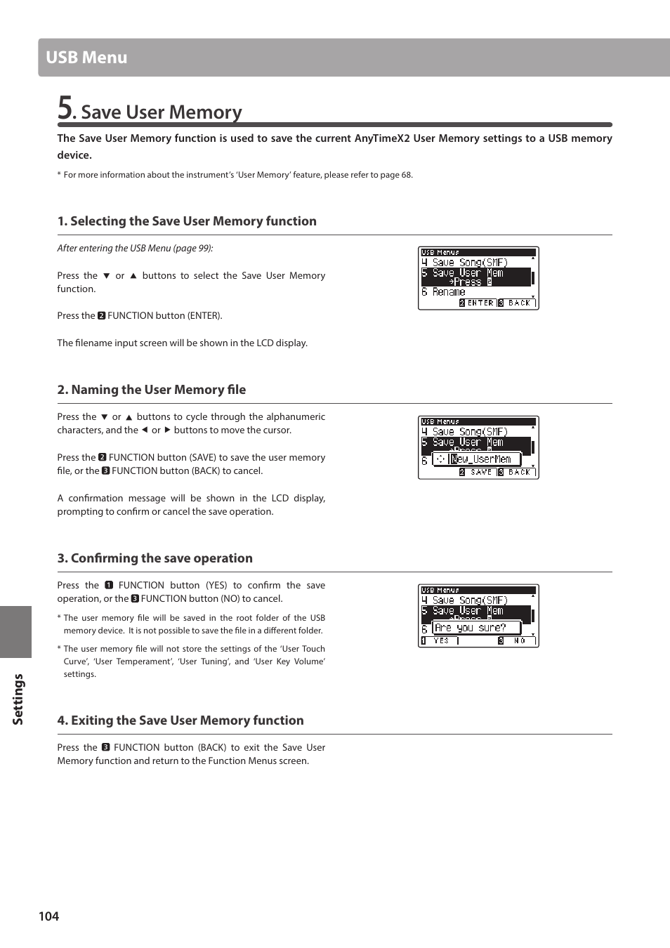 Usb menu, Set tings | Kawai ATX2/ATX2-f User Manual | Page 104 / 120