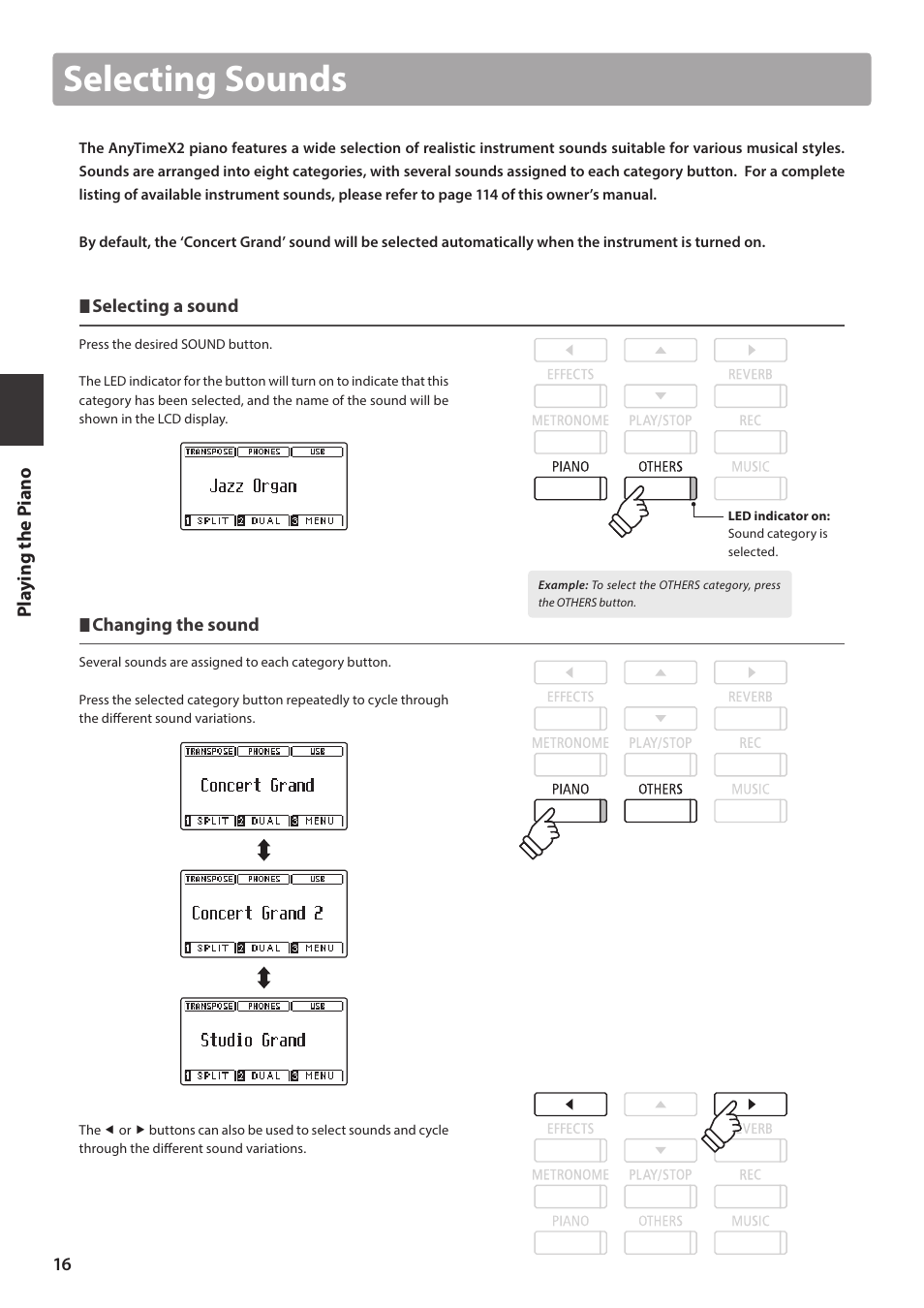 Selecting sounds | Kawai ATX2/ATX2-f User Manual | Page 16 / 120