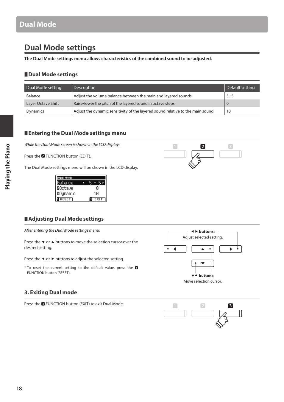 Dual mode settings, Dual mode | Kawai ATX2/ATX2-f User Manual | Page 18 / 120