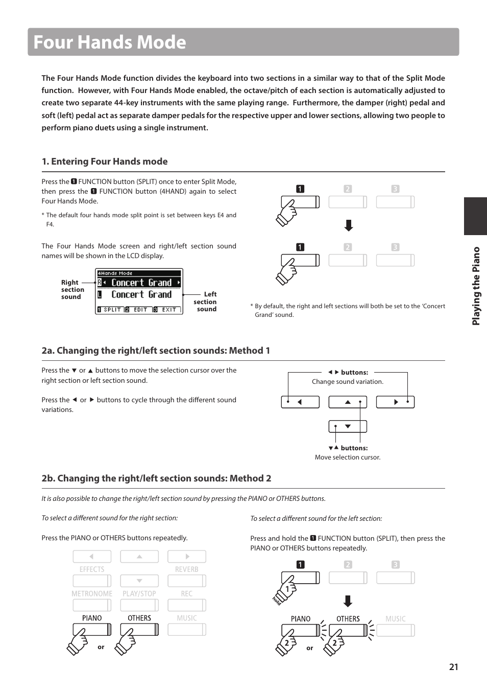 Four hands mode, Entering four hands mode | Kawai ATX2/ATX2-f User Manual | Page 21 / 120