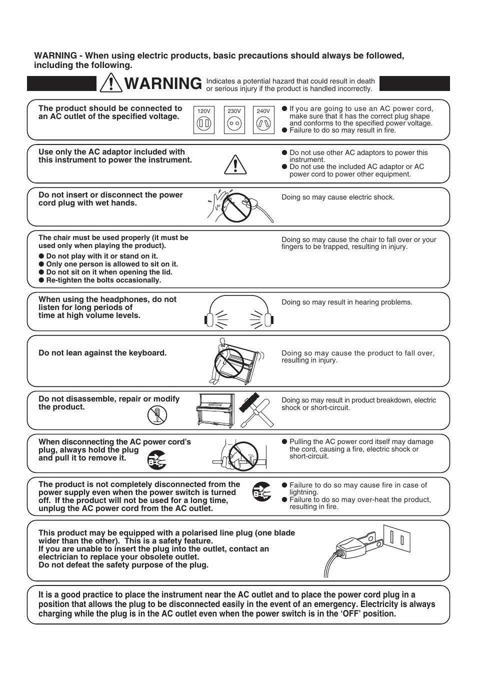 Warning | Kawai ATX2/ATX2-f User Manual | Page 5 / 120