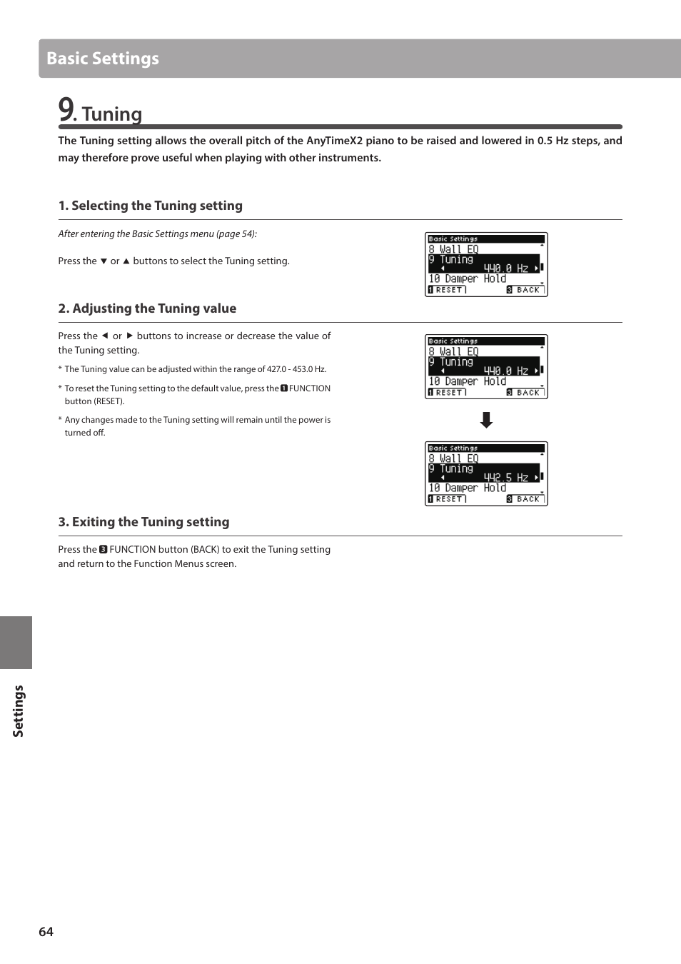 Tuning, Basic settings | Kawai ATX2/ATX2-f User Manual | Page 64 / 120