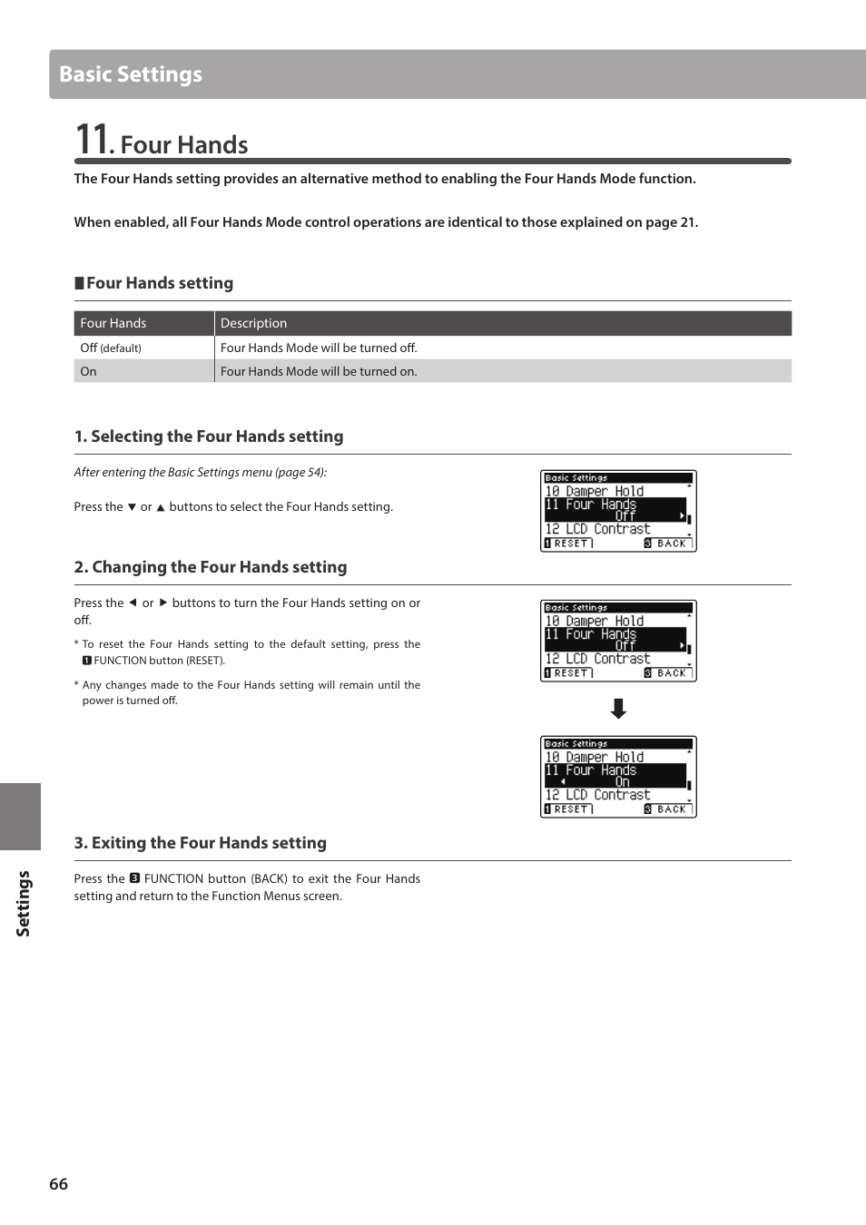 Four hands, Basic settings | Kawai ATX2/ATX2-f User Manual | Page 66 / 120