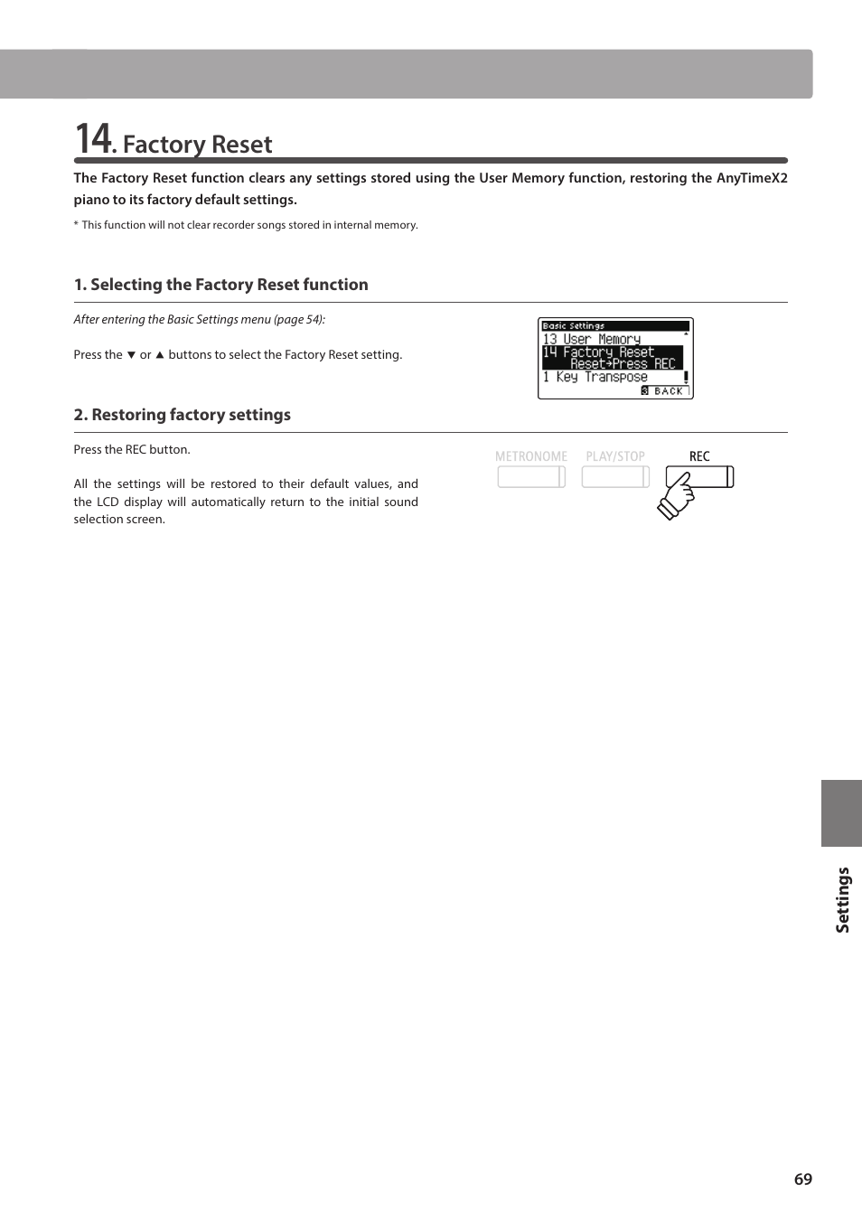 Factory reset | Kawai ATX2/ATX2-f User Manual | Page 69 / 120