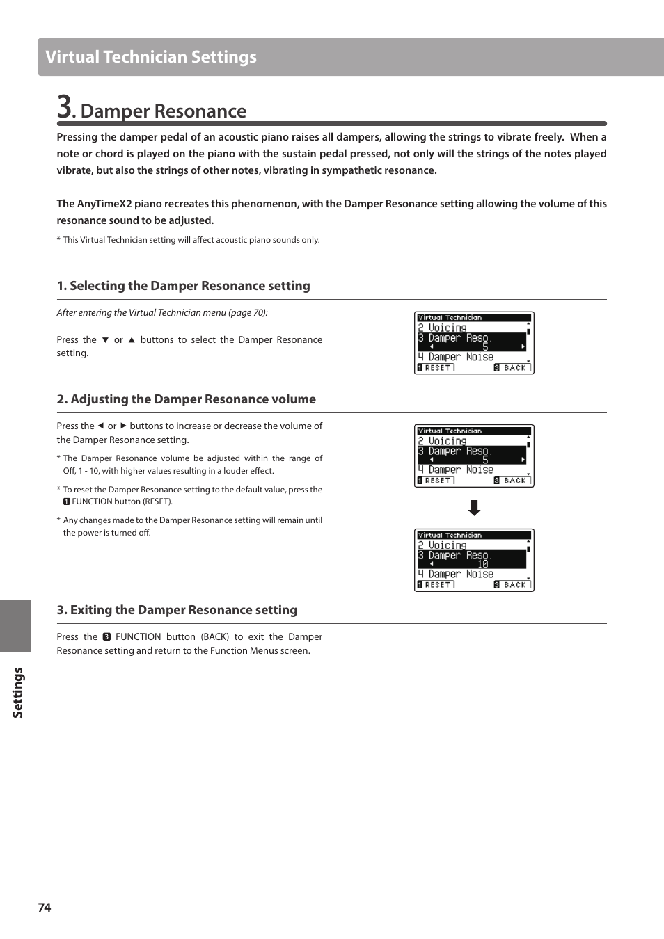 Damper resonance, Virtual technician settings | Kawai ATX2/ATX2-f User Manual | Page 74 / 120