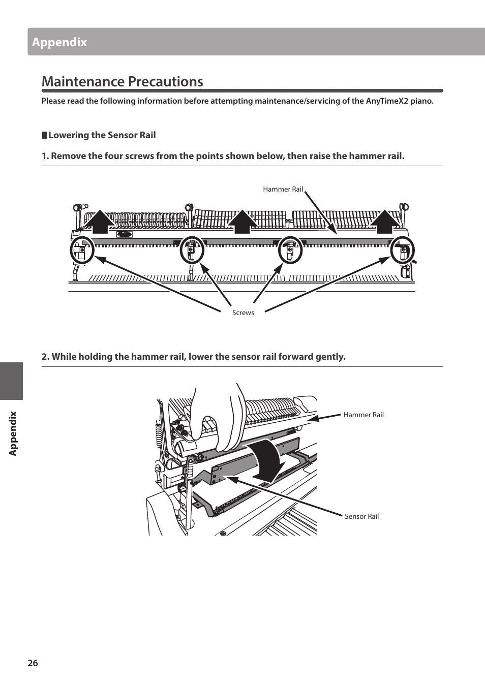 Maintenance precautions, Appendix | Kawai ATX2-p User Manual | Page 26 / 28