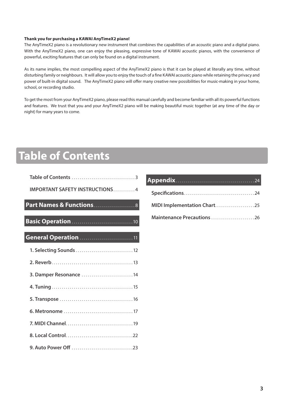 Kawai ATX2-p User Manual | Page 3 / 28