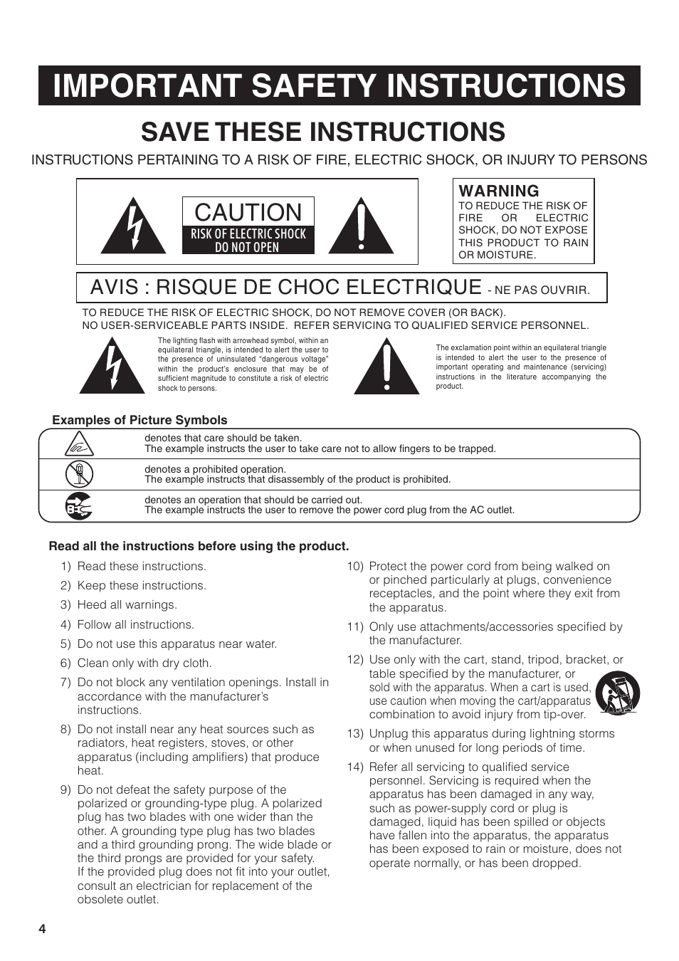 Important safety instructions, Save these instructions, Caution | Avis : risque de choc electrique, Warning | Kawai ATX2-p User Manual | Page 4 / 28