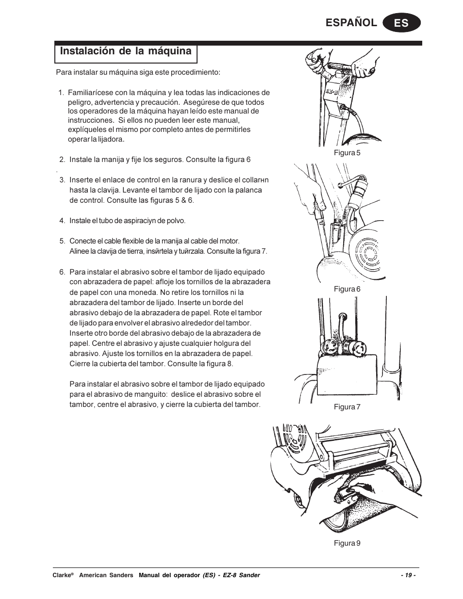 Es español instalación de la máquina | Clarke EZ-8 User Manual | Page 19 / 46