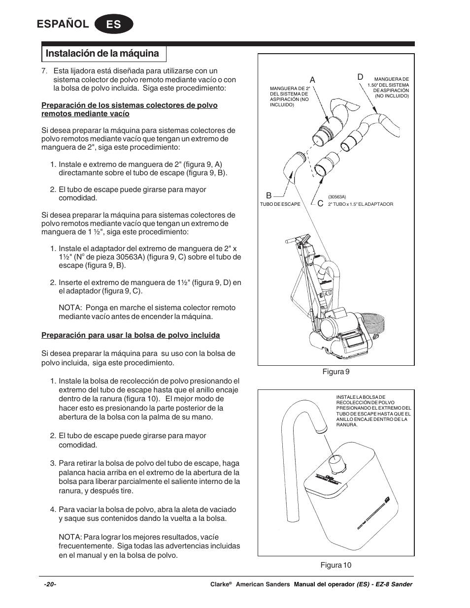 Es español, Instalación de la máquina | Clarke EZ-8 User Manual | Page 20 / 46