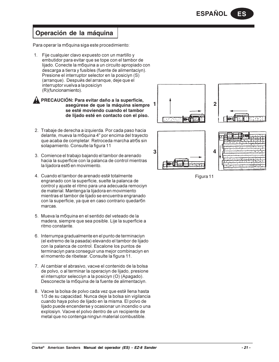 Es español operación de la máquina | Clarke EZ-8 User Manual | Page 21 / 46