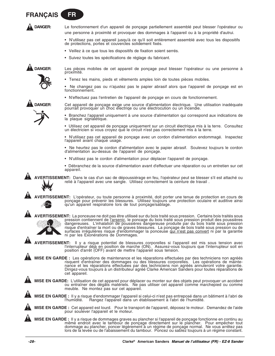 Fr français | Clarke EZ-8 User Manual | Page 28 / 46