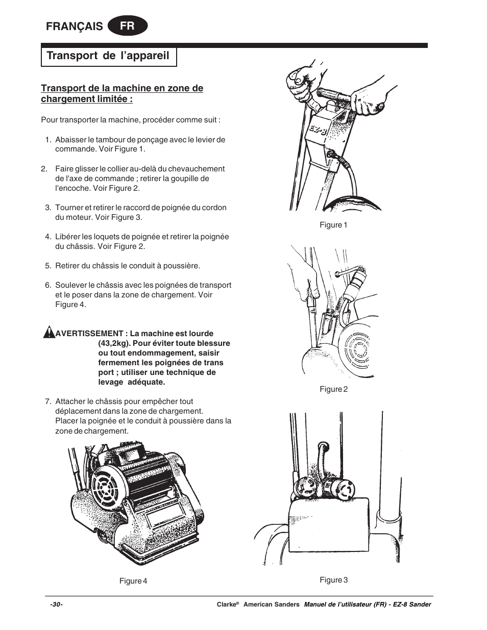 Fr français transport de l’appareil | Clarke EZ-8 User Manual | Page 30 / 46