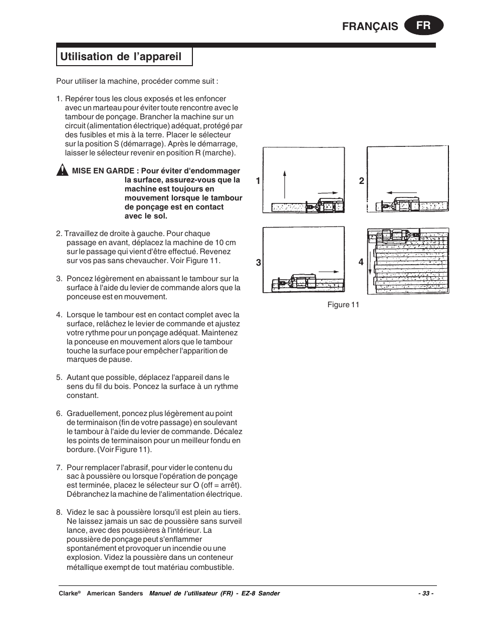 Fr français utilisation de l’appareil | Clarke EZ-8 User Manual | Page 33 / 46