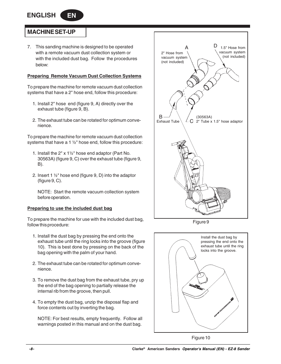En english, Machine set-up | Clarke EZ-8 User Manual | Page 8 / 46