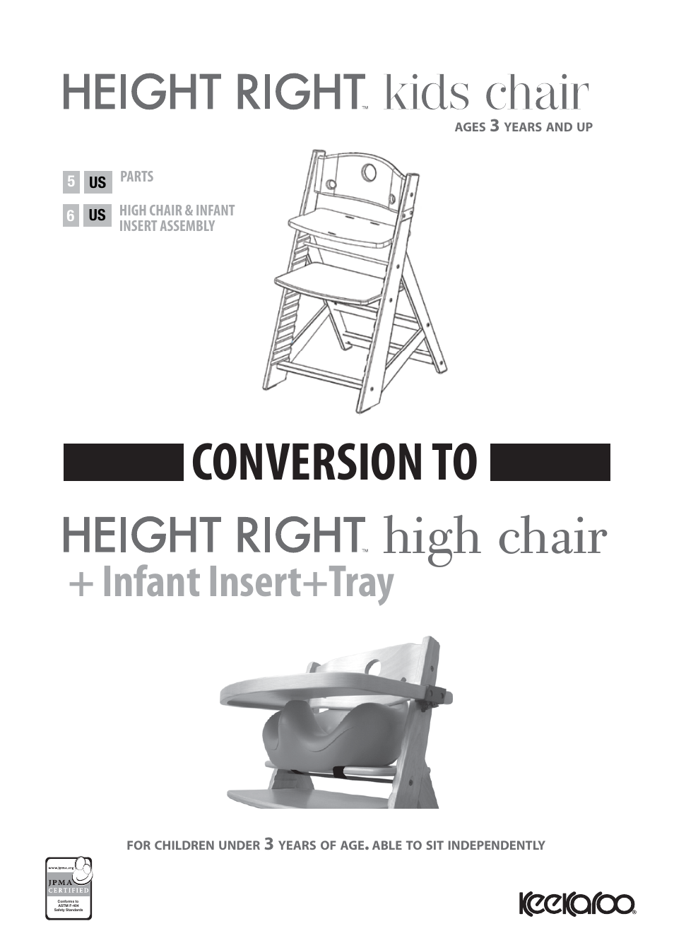 Keekaroo Height Right High Chair + Infant Insert + Tray + Tray Cover User Manual | 7 pages