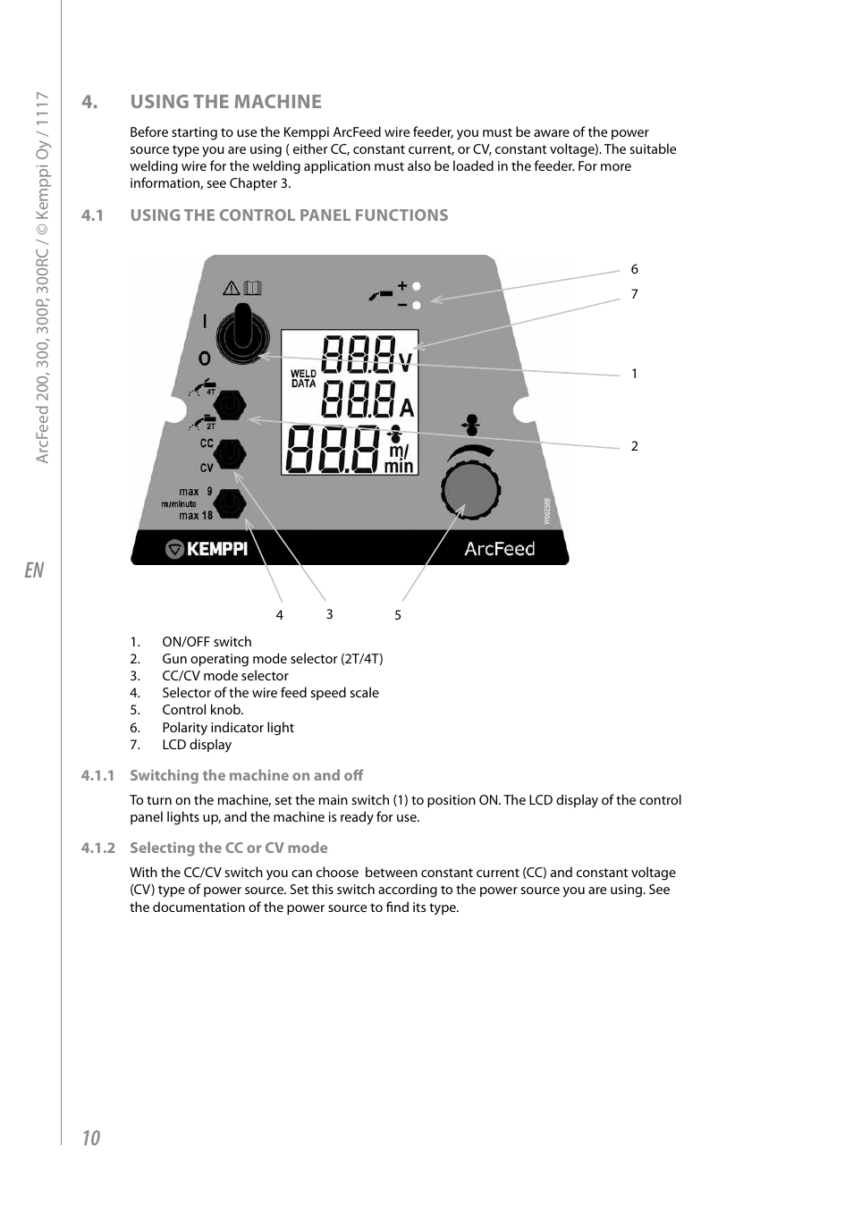 Using the machine | Kemppi ArcFeed 200 User Manual | Page 12 / 20