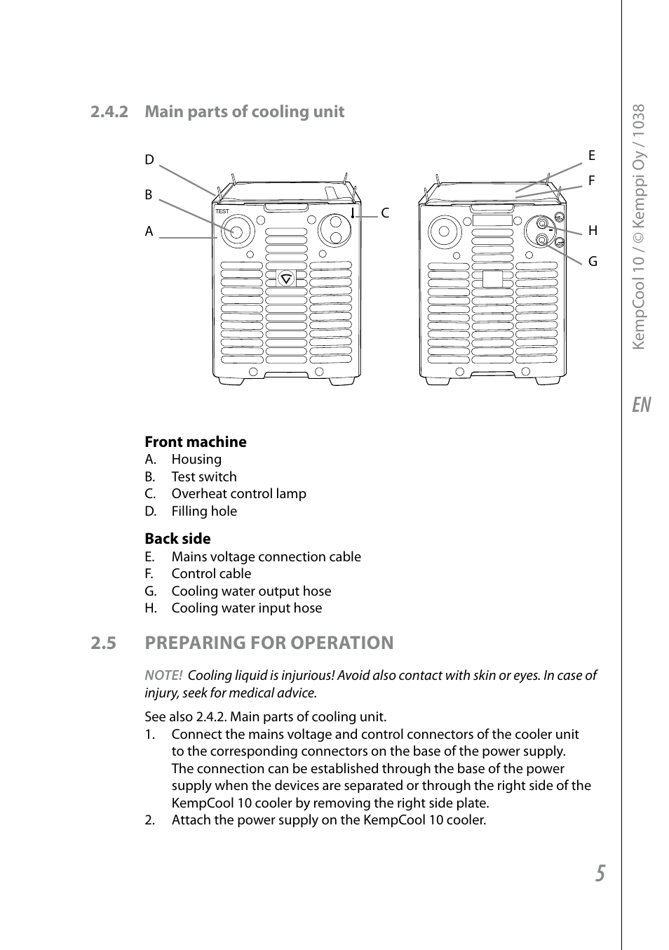 5 preparing for operation | Kemppi KempCool 10 User Manual | Page 7 / 12