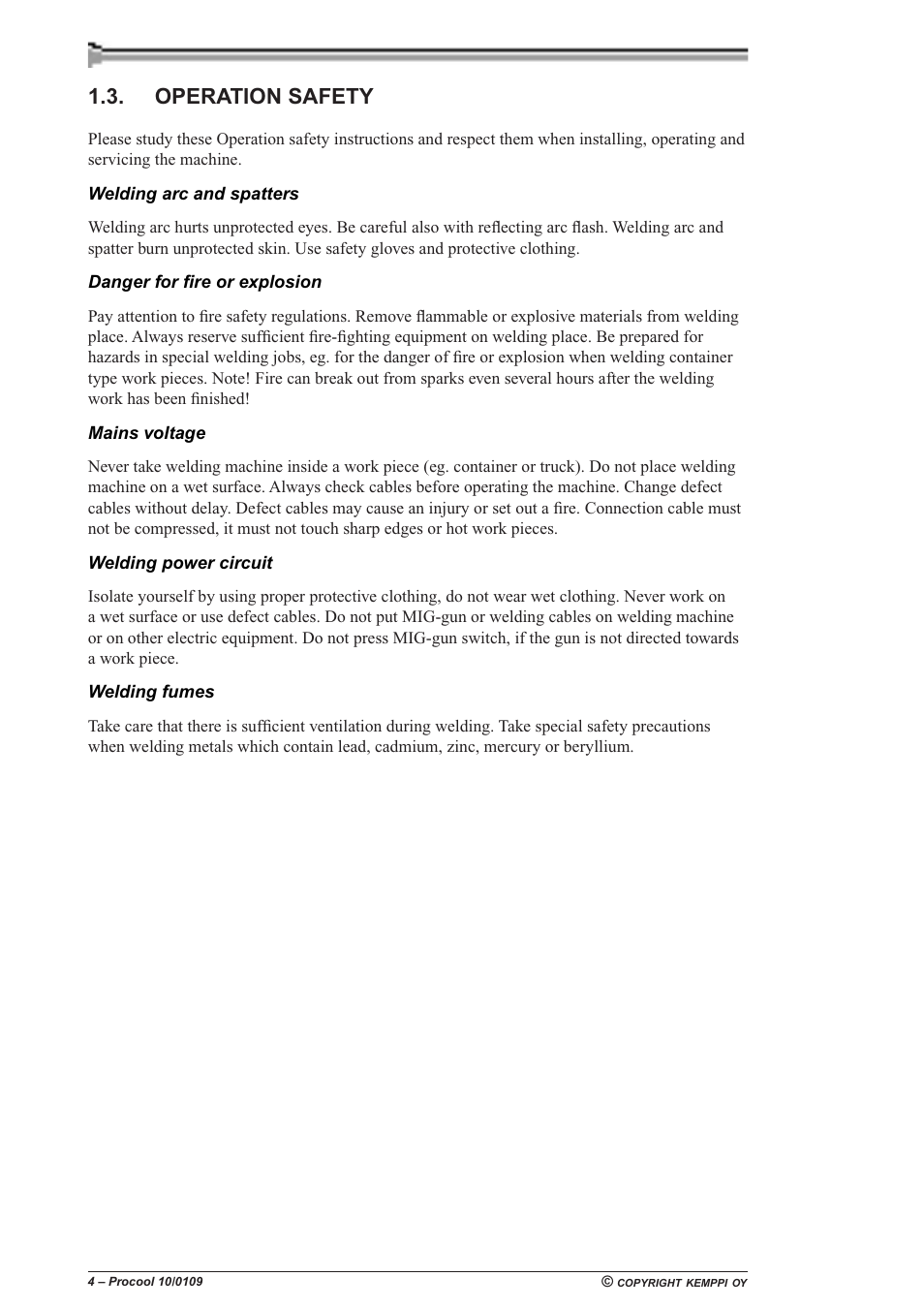Operation safety | Kemppi Procool 10 User Manual | Page 4 / 11