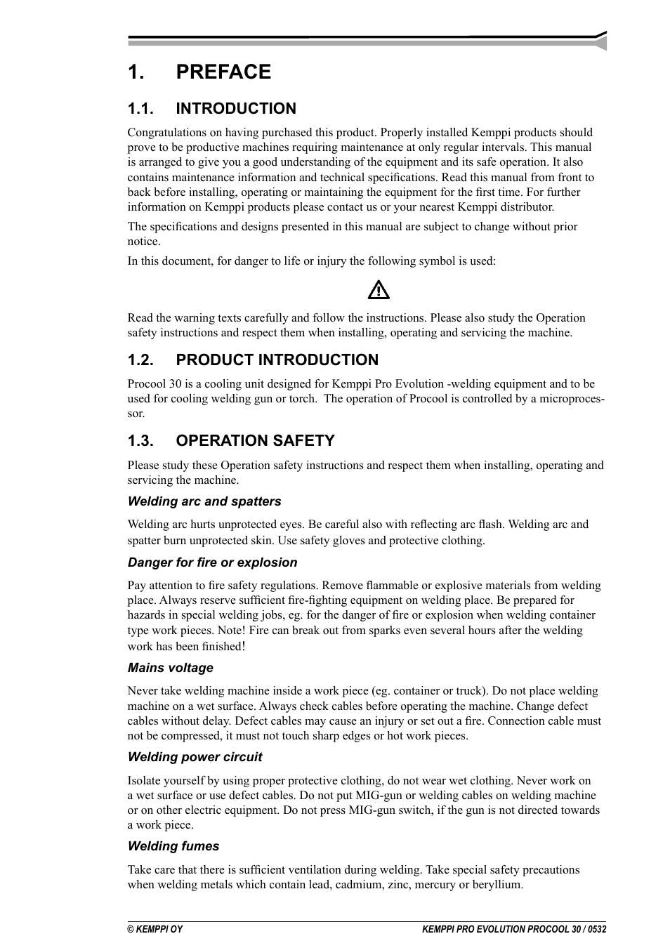 Preface, Introduction, Product introduction | Operation safety | Kemppi Procool 30 User Manual | Page 3 / 9