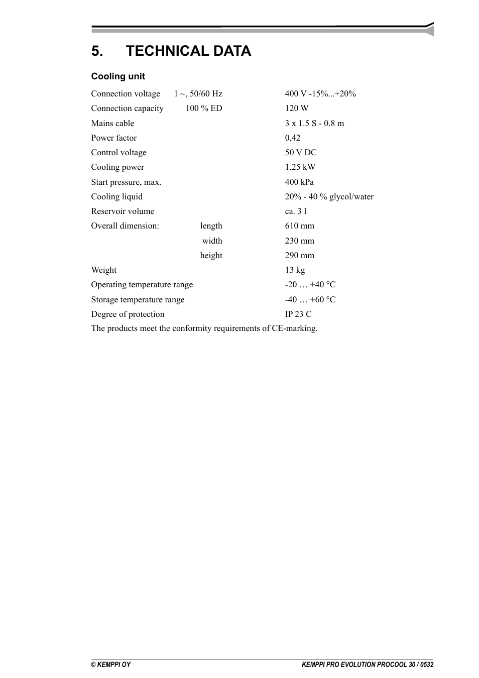 Technical data | Kemppi Procool 30 User Manual | Page 7 / 9