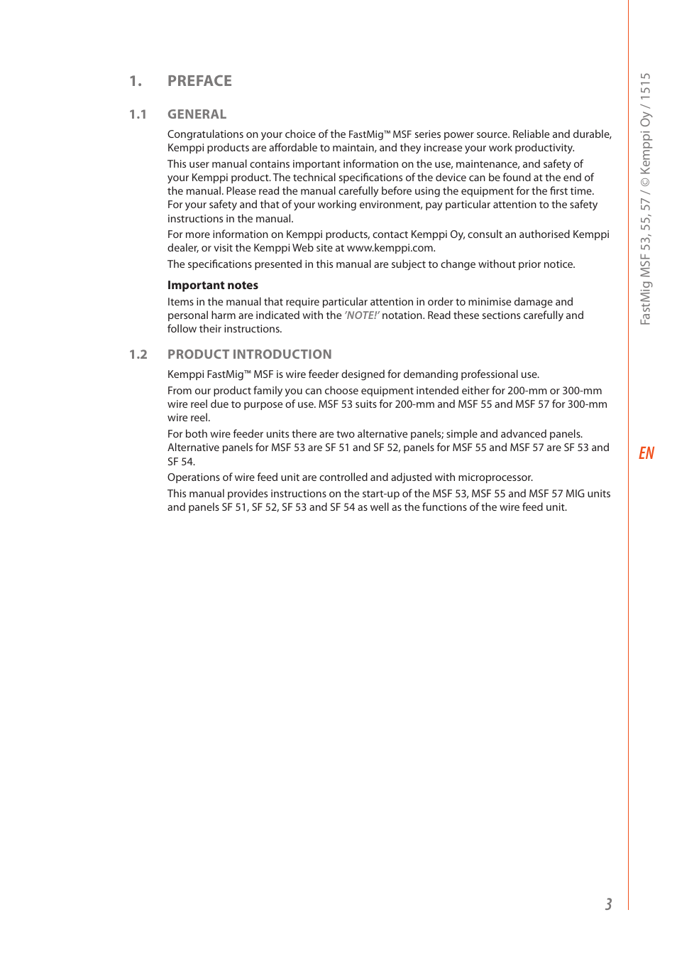 Preface | Kemppi MSF 53 User Manual | Page 5 / 32