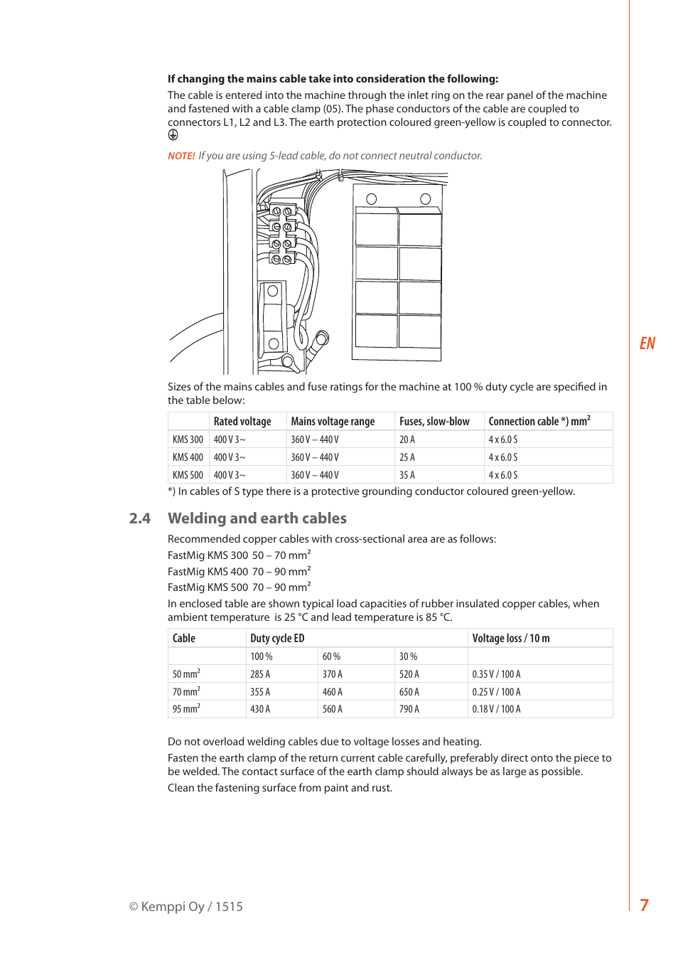 4 welding and earth cables | Kemppi KMS 300 User Manual | Page 9 / 16