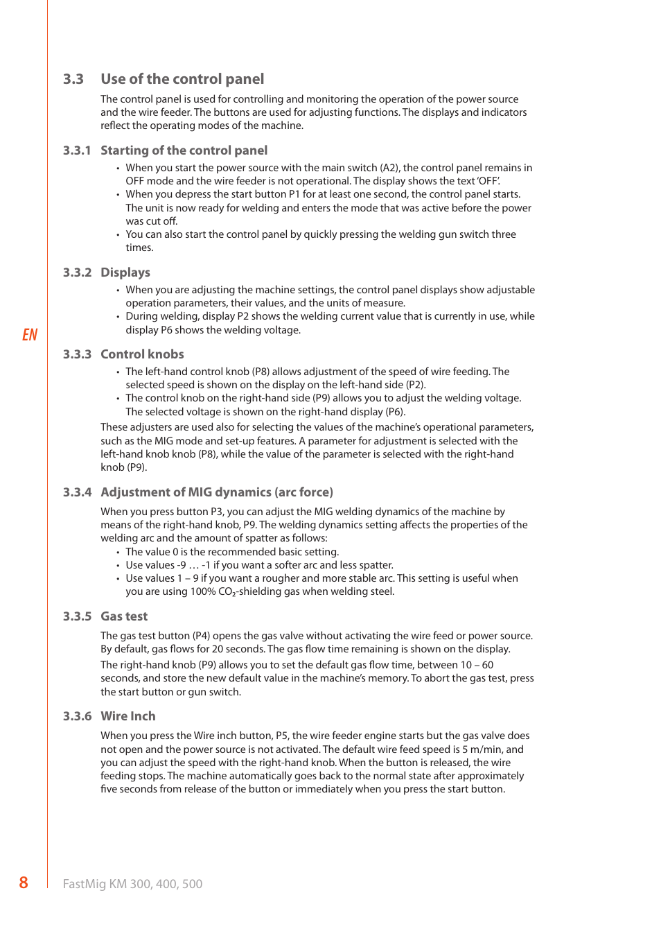 3 use of the control panel | Kemppi KM 300 User Manual | Page 10 / 18