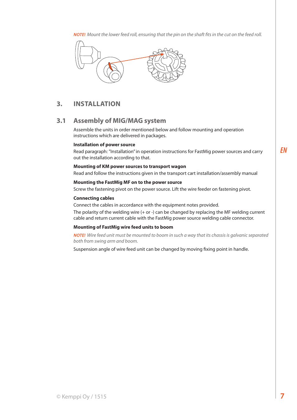 Installation 3.1 assembly of mig/mag system | Kemppi MF 33 User Manual | Page 9 / 16