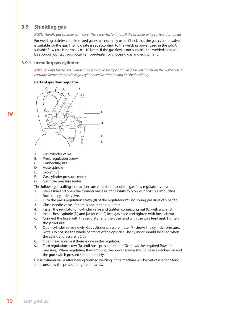 9 shielding gas | Kemppi MF 29 User Manual | Page 12 / 18